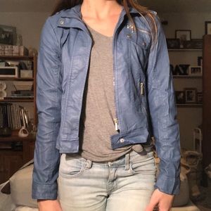 Blue leather jacket